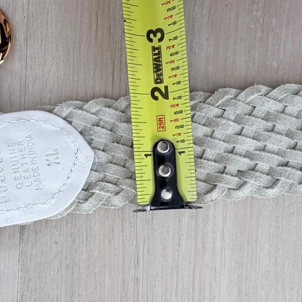 Michael Kors White Braided Leather Belt Gold Buckle MK Logo Charms Y2K XL